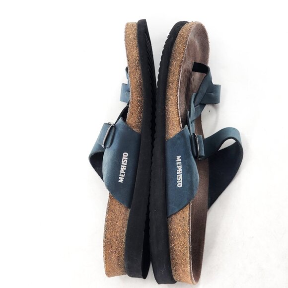 MEPHISTO Helen Braided Nubuck Slide Sandals Blue Adjustable Strap - Picture 4 of 6